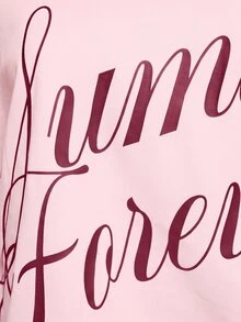 SUMWON WOMEN Off Shoulder Oversized Sweater Mini Dress With Cursive Summer Forever Script Front Print - Pink - View 4
