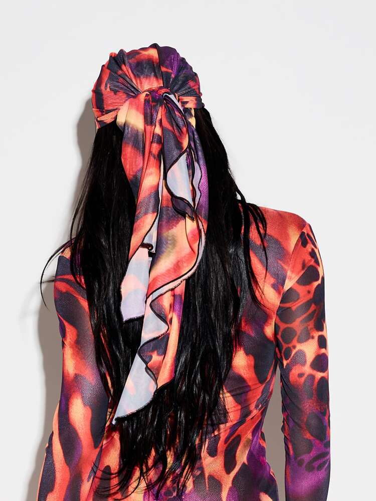 Animal Print Mesh Mini Dress With Long Sleeves