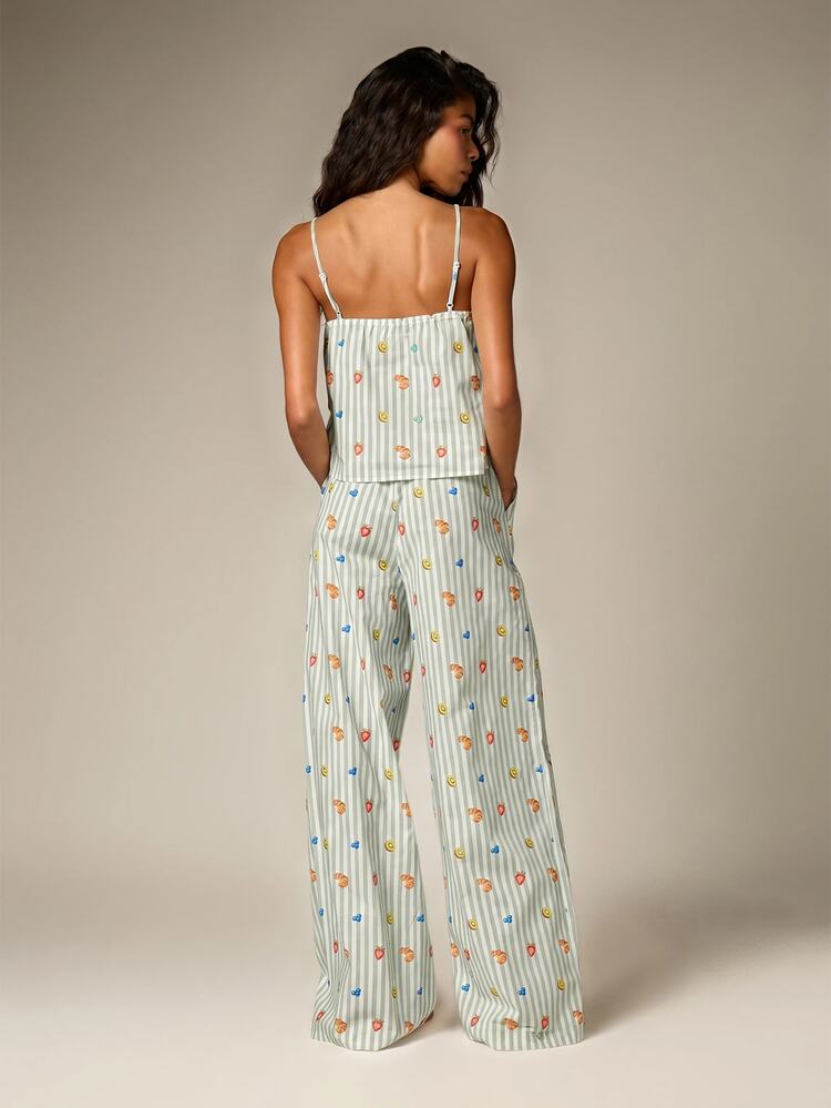 Striped Linen Feel Cami Top And Wide-Leg Pants Set
