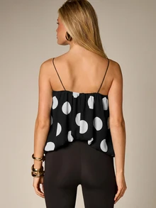 AiiRZ Top de tirantes finos con lunares, fluido, corto y holgado, con escote fruncido, camiseta de tirantes para fiesta de verano - Negro - Ver 3