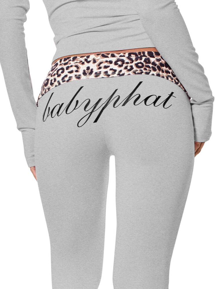 BABYPHAT FOLD OVER WAIST YOGA LEGGINGS WITH CONTRAST ANIMAL PRINT