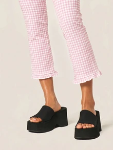 MISSGUIDED Gingham Print Capri Pants With Ruffle Frill Hem High Waist Stretch Summer Cropped Trousers - Pink - View 4