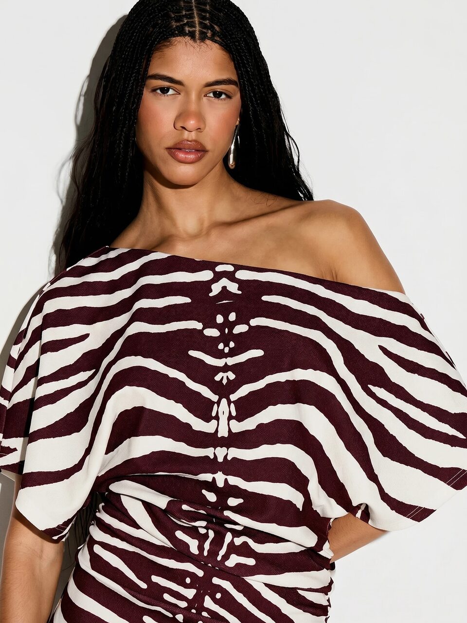 KIZN Zebra Print Off-Shoulder Mini Dress With Cinched Waist