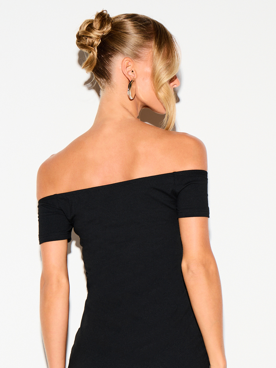 KIZN Off-Shoulder Mini Dress With Plunge U-Detail Neckline