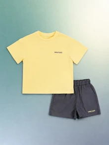 SUMWON Studios Boys Crew Neck Short Sleeve T-Shirt And Casual Shorts Co-Ord Summer Two-Piece Set - Yellow - View 1