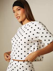 MISSGUIDED 波點短版上衣與迷你短褲套裝，兩件式休閒夏季度假居家服 - 黑與白 - 查看 5