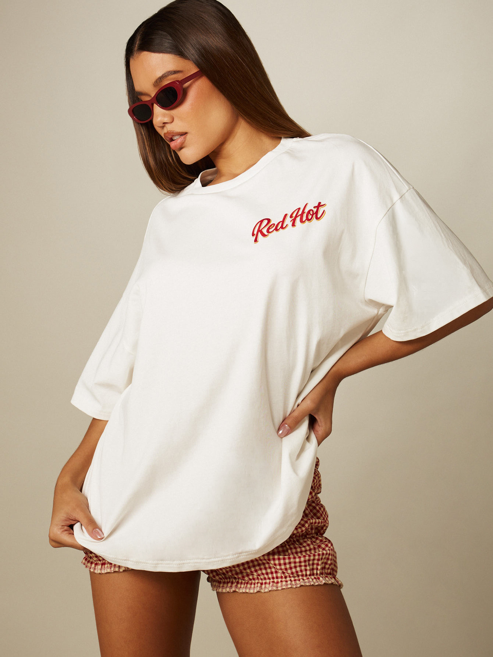 MISSGUIDED Red Hot Chili Pepper Graphic Oversized T-Shirt With Back Print And Chest Logo Muy Picante Summer Tee