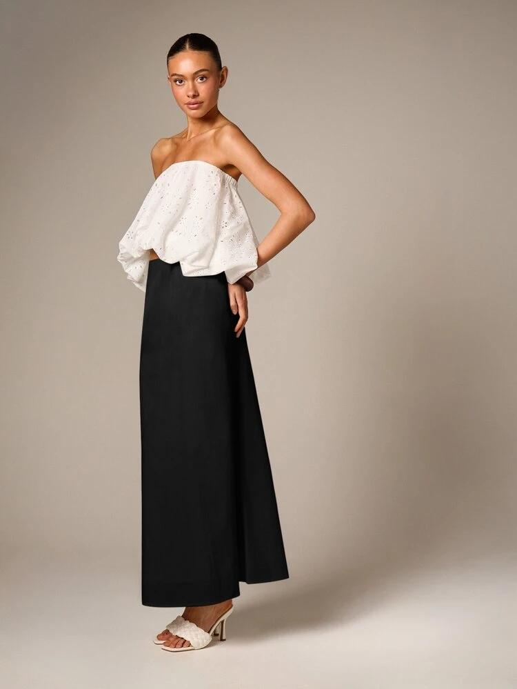 AiiRZ Falda Maxi de Popelina con Cintura Alta Corte al Sesgo Bajo Fluido Elegante Verano Vacaciones Largo Midi