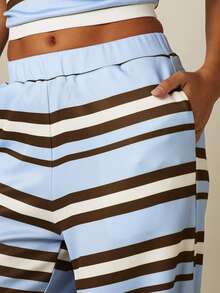 MISSGUIDED Pantalón Palazzo Casual de Pierna Ancha a Rayas con Cintura Elástica de Tiro Alto sin Botones para Verano y Primavera - Multicolor - Ver 5