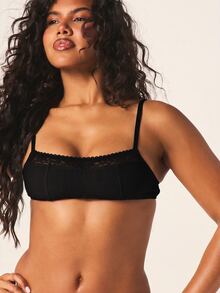 MISSGUIDED Linen Look Bralette With Floral Lace Trim Detail Adjustable Straps Hook And Eye Closure Everyday Comfort Lingerie - Black - View 5