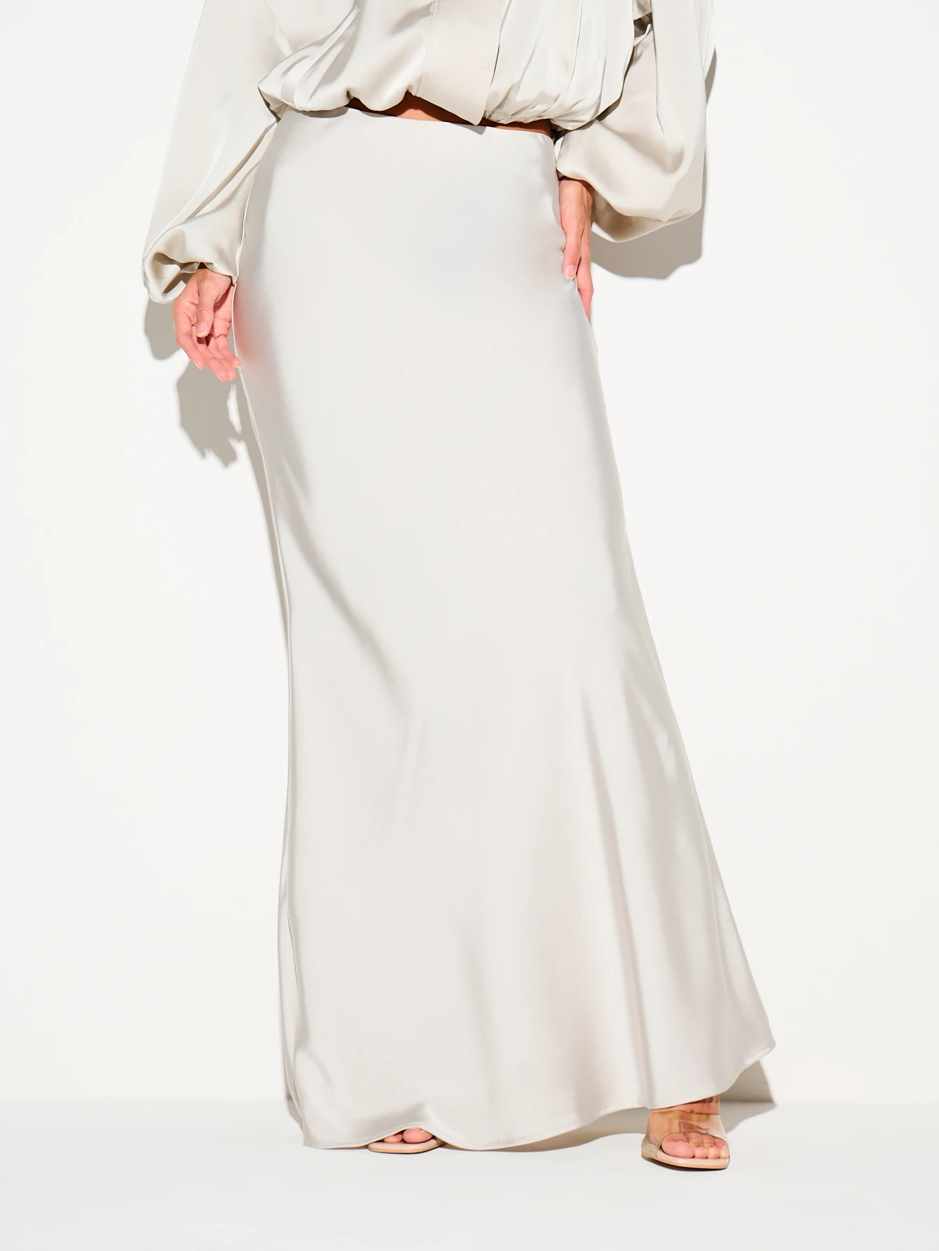 Satin Bias Cut Flared Maxi Skirt