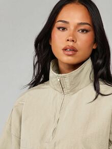 MISSGUIDED 半拉鍊立領防風套頭夾克，附中央口袋與彈性袖口，適合春秋季 - 奶油色 - 查看 6