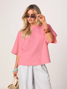MISSGUIDED Ciao Bella 圖案印花寬鬆短版 T-Shirt，義大利阿瑪菲紀念品背後印花夏季度假上衣 - 粉色 - 查看 2