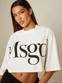 MISSGUIDED Camiseta corta holgada con estampado de logotipo Msgd, manga corta, cuello redondo, top casual de corte cuadrado - Blanco - Ver 5