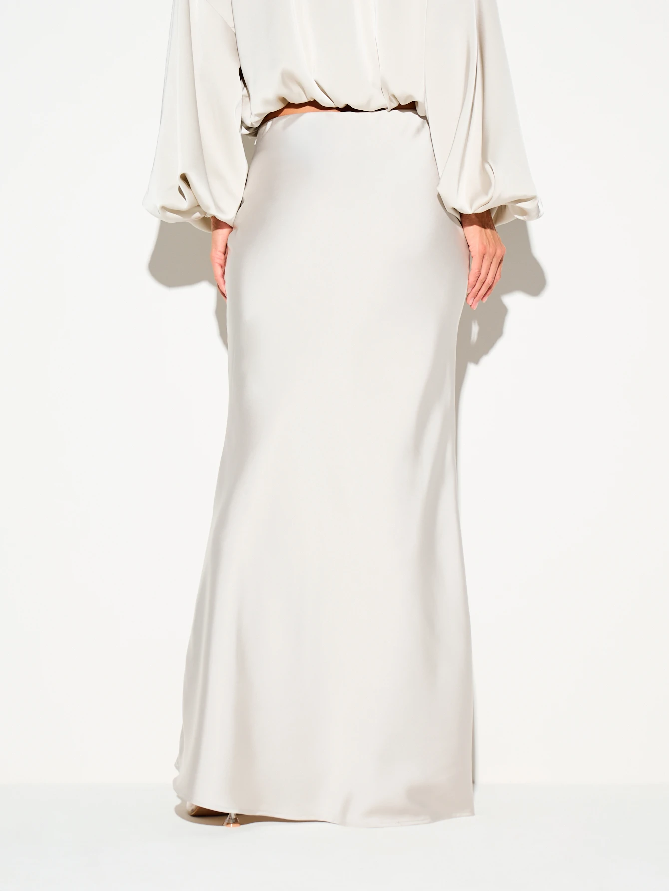 Satin Bias Cut Flared Maxi Skirt