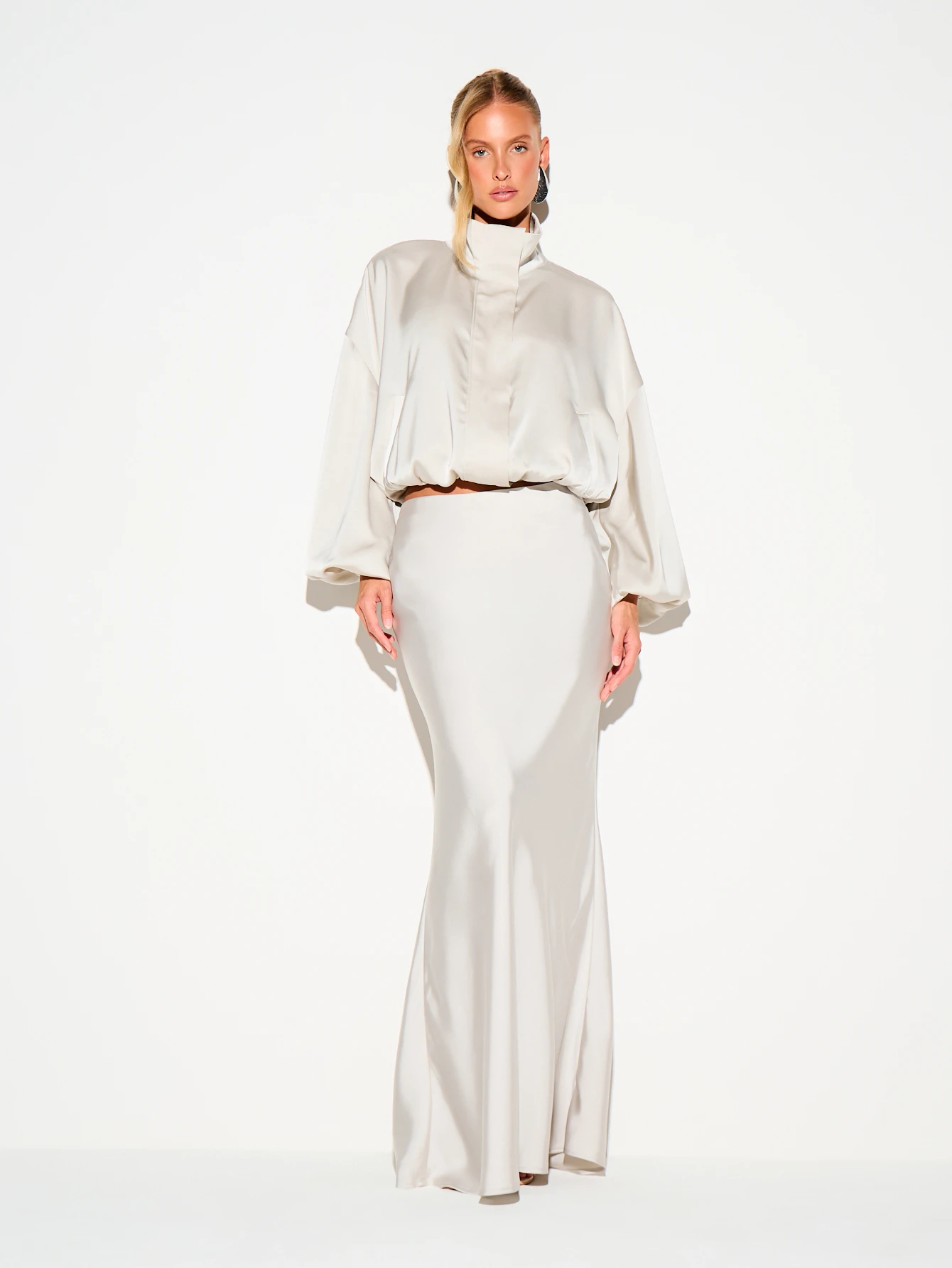 Satin Bias Cut Flared Maxi Skirt