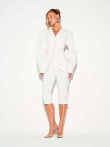 KIZN Blazer de cintura ceñida con detalle de cuello, chaqueta estructurada y entallada, frente abierto con solapa y bolsillos con solapa para oficina - Blanco - Ver 3