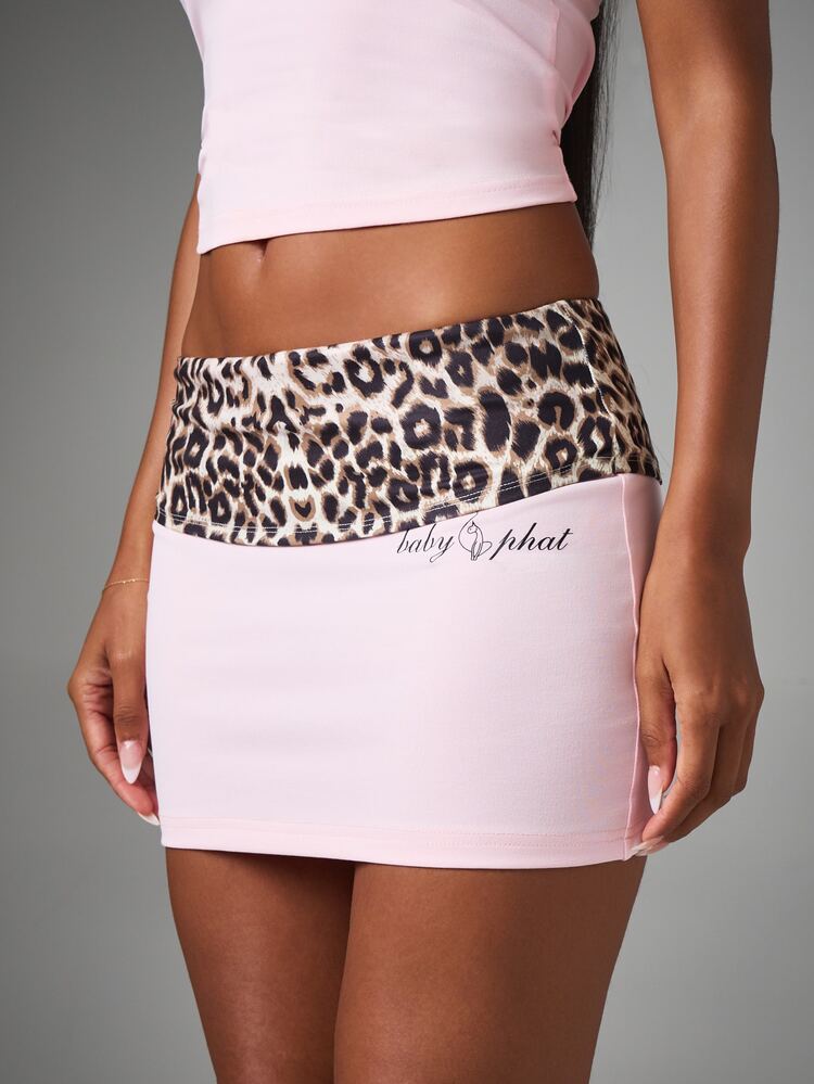 BABYPHAT Summer Sexy Leopard Print Patchwork Letter Print Mini Skirt