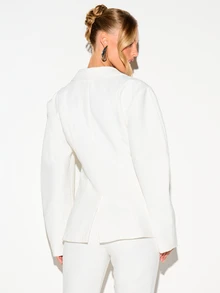 KIZN Blazer de cintura ceñida con detalle de cuello, chaqueta estructurada y entallada, frente abierto con solapa y bolsillos con solapa para oficina - Blanco - Ver 2