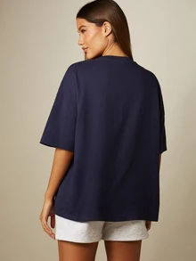 MISSGUIDED Oversized Vintage Graphic Tee With Number 28 Print Crew Neck Short Sleeve Drop Shoulder T-Shirt - Navy Blue - View 2