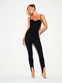 KIZN High-Waist Stirrup Leggings With Sleek Skinny Fit And Stretchy Slinky Fabric For Party Night Out - Black - View 5