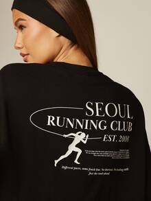 MISSGUIDED Seoul Running Club Est. 2008 Oversized Crop T-Shirt With Graphic Back Print And Chest Logo - Black - View 4