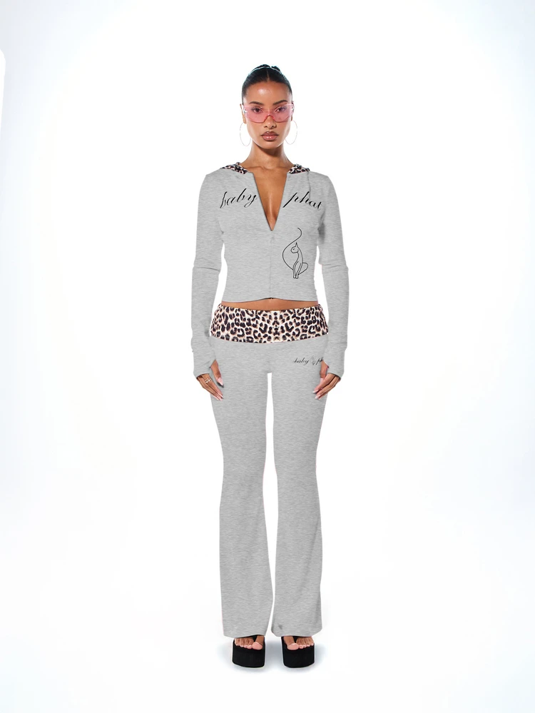 BABYPHAT ZIP UP JERSEY TOP WITH CONTRAST ANIMAL PRINT HOOD