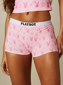 Missguided x Playboy Bunny All-Over Print Boyshorts With Logo Waistband, Cute Lounge Shorts - Multicolor - View 2