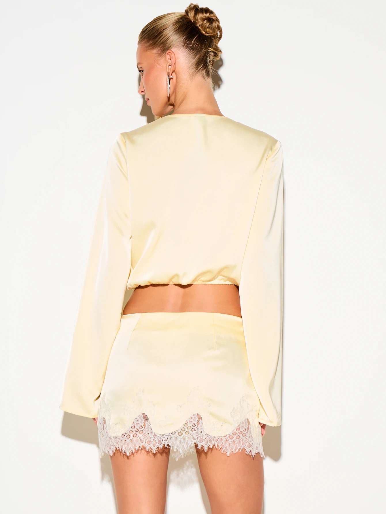 Satin Mini Skirt With Lace Trim Hem