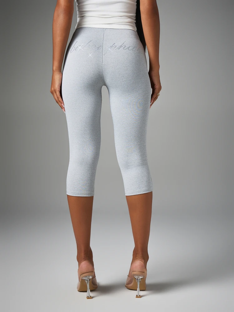 BABYPHAT Capri Leggings With Rhinestone Script Logo High Rise Cropped Leg Casual Everyday Style