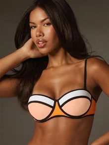 MISSGUIDED Color Block Underwire Bikini Set With Contrast Binding Spaghetti Straps Summer Beach Two-Piece Swimsuit - Orange - View 5