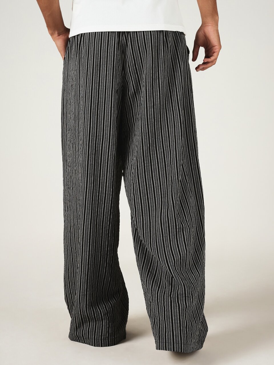 Wide Leg Striped Casual Pants With Elastic Waist Relaxed Fit Pull-On Trousers For Summer Everyday Wear