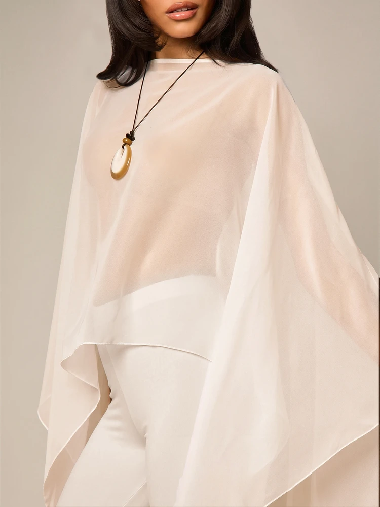 Chiffon Oversized Cape Top With Dramatic Flowing Sleeves For Elegant Evening Occasions And Layered Resort Style Outfits Summer Bridal