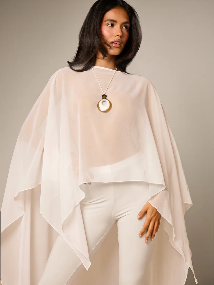 Chiffon Oversized Cape Top With Dramatic Flowing Sleeves For Elegant Evening Occasions And Layered Resort Style Outfits Summer Bridal