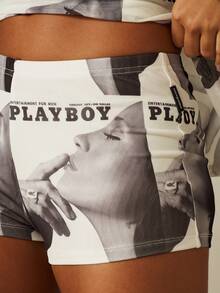 Missguided x Playboy 雜誌封面印花網格熱褲迷你短褲復古圖案音樂節夏季翹臀短褲 - 彩色 - 查看 5