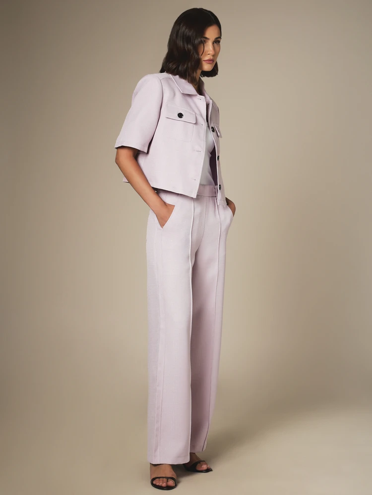 KSTM High-Rise Wide-Leg Tailored Dress Pants With Front Pintuck Seam Detail Smart Casual Office Trousers