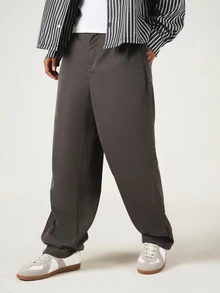 SUMWON Wide Leg Suit Pants With Elastic Waistband Relaxed Fit Tailored Trousers For Smart Casual Occasions - Dark Grey - View 4