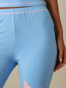 Missguided x Playboy Flared Legging Pants With High Rise Waistband And Bold Leg Logo Print Retro Style - Blue - View 4