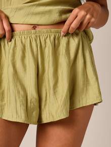 AiiRZ Satin Cami Top And Shorts Pajama Set With Ruched Neckline Tie Detail Summer Sleepwear Loungewear Two Piece - Green - View 5
