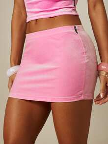 Missguided x Playboy Velvet Mini Skirt With Glitter Logo Print, Low Rise, Y2K Retro Festival Party Skirt - Pink - View 5