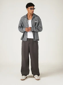 SUMWON Wide Leg Suit Pants With Elastic Waistband Relaxed Fit Tailored Trousers For Smart Casual Occasions - Dark Grey - View 3
