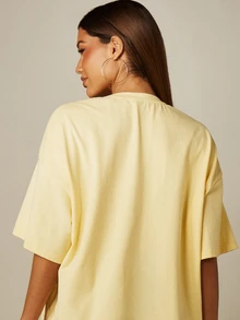Missguided x Playboy Established 1953 Embossed Logo Oversized Boxy Crew Neck Short Sleeve Casual T-Shirt - Mustard Yellow - View 3