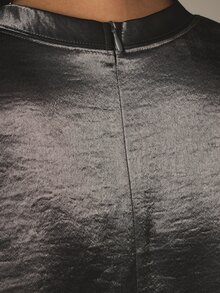 KSTM Satin Finish Cropped T-Shirt With High Neck Short Sleeve Boxy Cut Luxe Metallic Top - Grey - View 7