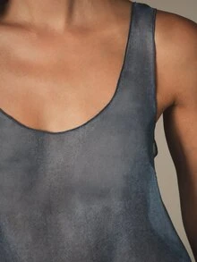 KSTM Sheer Chiffon Print Scoop Neck Sleeveless Tank Top Summer Casual Longline Cami - Blue - View 3