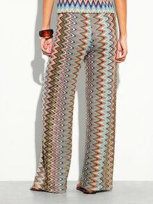 KSTM Pantaloni palazzo a gamba ampia in maglia a zig zag, stile boho per festival, vacanze e resort, pantaloni lunghi - Multicolore - Visualizzare 2