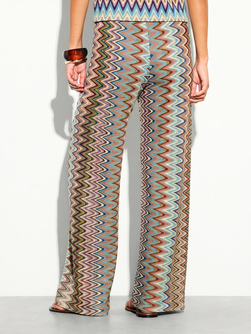 KSTM Zig Zag Knit Wide Leg Palazzo Pants Boho Festival Vacation Resort Wear Full Length Trousers