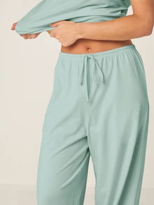 MISSGUIDED Relaxed Fit Wide Leg Drawstring Co-Ord Set With Short Sleeve Tee And Flowy Palazzo Trousers For Casual Summer Days - Teal Blue - View 2