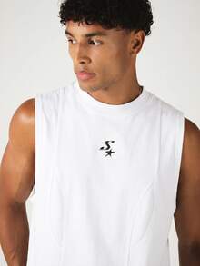 SUMWON Mens Sleeveless Crop Tank Top Mock Neck Metallic Logo Summer Streetwear Casual Vest - White - View 5