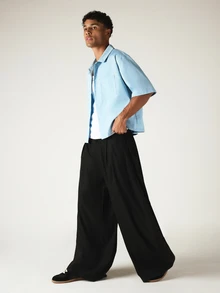 SUMWON Wide Leg Pleated Casual Pants With Elastic Waist Oversized Baggy Trousers For Everyday Wear - Black - View 4