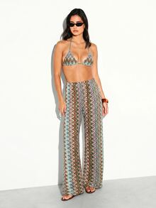 KSTM Pantaloni palazzo a gamba ampia in maglia a zig zag, stile boho per festival, vacanze e resort, pantaloni lunghi - Multicolore - Visualizzare 5